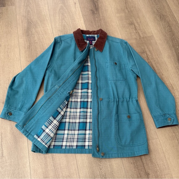 Vintage Denim Co Jacket Chore Barn Coat Adult S Flannel Lined Corduroy 90s Green - Picture 7 of 14